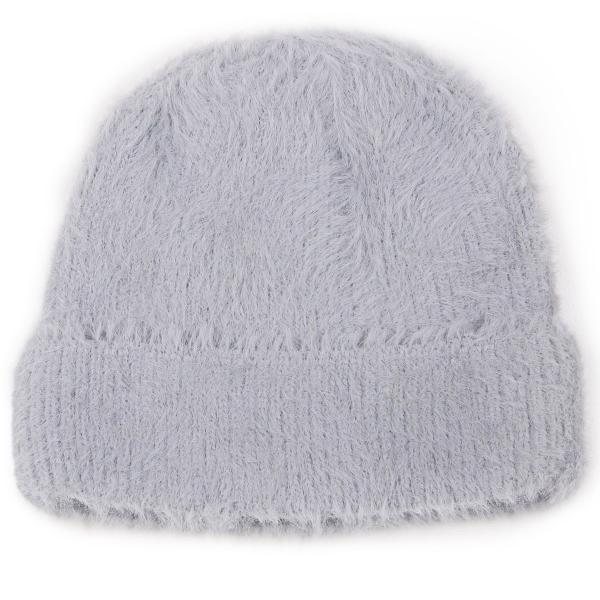 wholesale 3114 - Winter Knit Hats 9516 Knit Beanie Furry Knit - Grey - One Size Fits Most