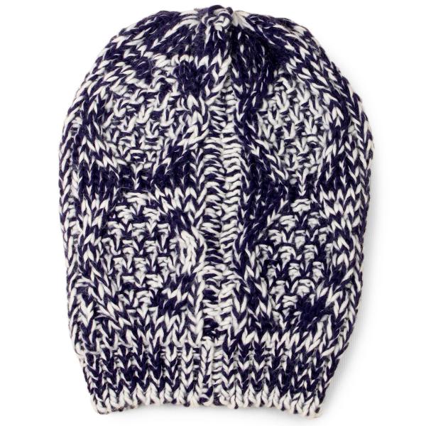 wholesale 3114 - Winter Knit Hats 8863 Knit Beanie Two Tone - Navy - 