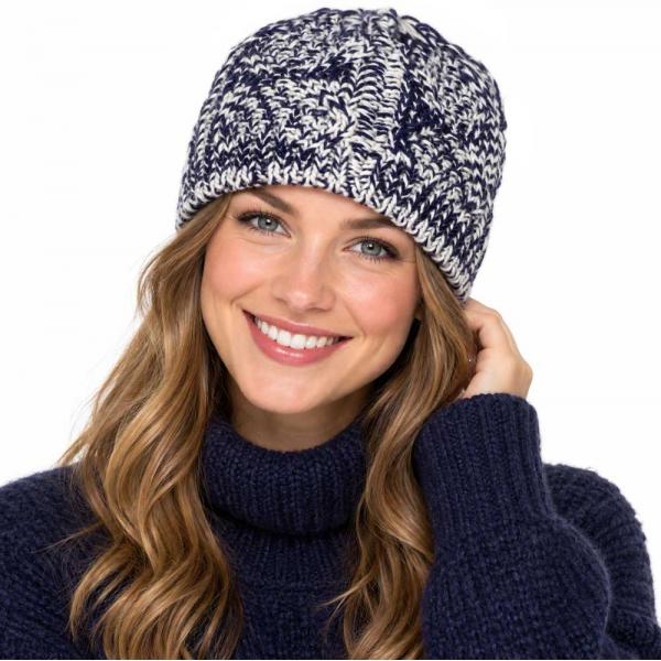 wholesale 3114 - Winter Hats 8863 Knit Beanie Two Tone - Navy - One Size Fits Most
