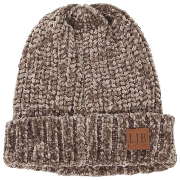 wholesale 3114 - Winter Knit Hats 9166 Knit Beanie Chenille - Taupe - 