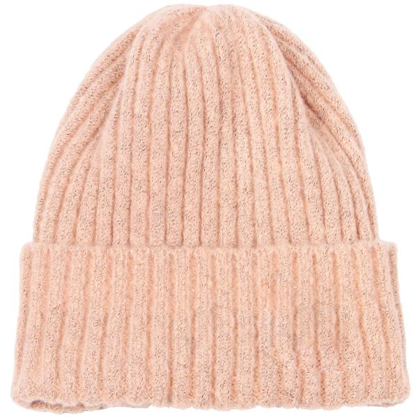 wholesale 3114 - Winter Knit Hats 9551 Knit Beanie Cuff Style - Pink - One Size Fits Most