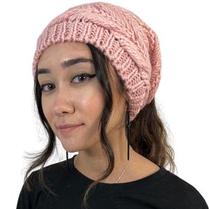 3114 - Winter Knit Hats 9167 Knit Beanie Messy Bun - Pink - One Size Fits Most