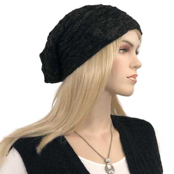wholesale 3114 - Winter Knit Hats LC:HATSL - Black Slouchy Knit Hat with Faux Fur Lining - One Size Fits Most