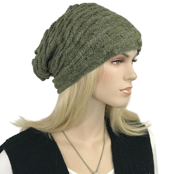 wholesale 3114 - Winter Knit Hats LC:HATSL - Olive Slouchy Knit Hat with Faux Fur Lining - 