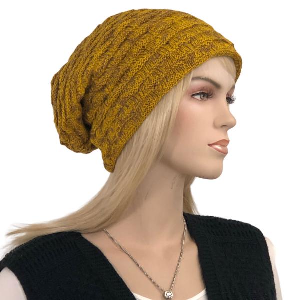 wholesale 3114 - Winter Knit Hats LC:HATSL - Mustard Slouchy Knit Hat with Faux Fur Lining - 