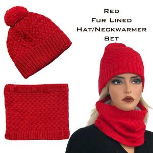 Wholesale  LC:HSET Red Hat and Neck Warmer Set w/Fur Lining - 