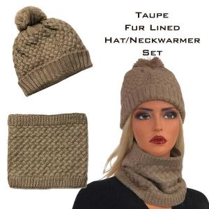 Wholesale  LC:HSET Taupe Hat and Neck Warmer Set w/Fur Lining - 