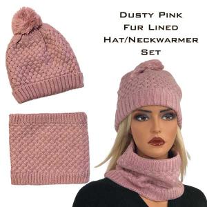 Wholesale  LC:HSET Dusty Pink Hat and Neck Warmer Set w/Fur Lining - 