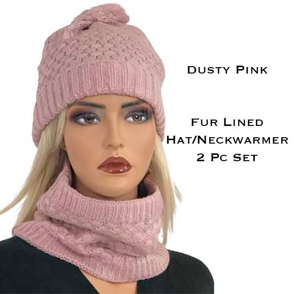 wholesale 3114 - Winter Knit Hats LC:HSET Dusty Pink Hat and Neck Warmer Set w/Fur Lining - 