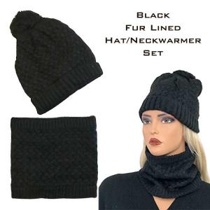 Wholesale  LC:HSET Black Hat and Neck Warmer Set w/Fur Lining - 