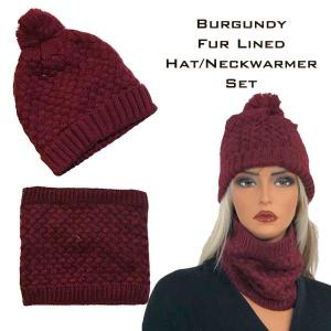 Wholesale  LC:HSET Burgundy Hat and Neck Warmer Set w/Fur Lining - 