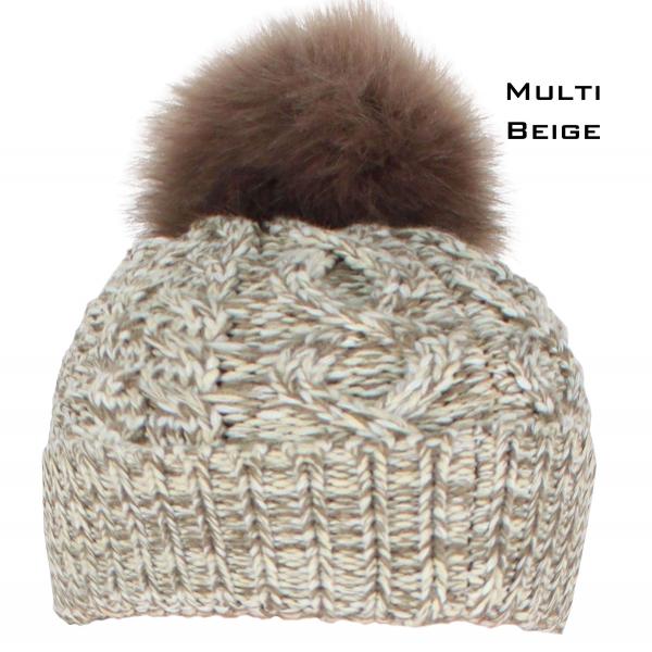 wholesale 3114 - Winter Knit Hats 10025 BEIGE MULTI/FUR POM POM Knit Winter Hat - 
