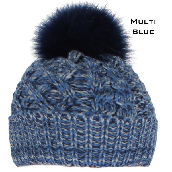 wholesale 3114 - Winter Knit Hats 10025 BLUE MULTI /FUR POM POM Knit Winter Hat - 