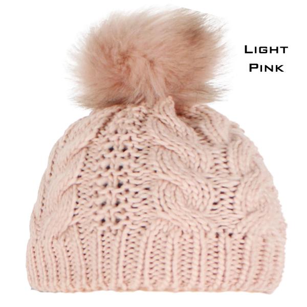 wholesale 3114 - Winter Knit Hats 10026 LIGHT PINK/FUR POM POM Knit Winter Hat - One Size Fits Most