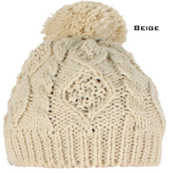 wholesale 3114 - Winter Knit Hats 10027 BEIGE/YARN POM POM Knit Winter Hat - One Size Fits Most