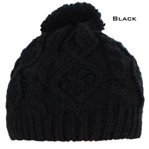 3114 - Winter Knit Hats 10027 BLACK/YARN POM POM Knit Winter Hat - One Size Fits Most