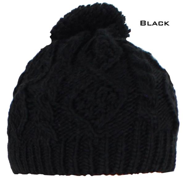 wholesale 3114 - Winter Knit Hats 10027 BLACK/YARN POM POM Knit Winter Hat - One Size Fits Most