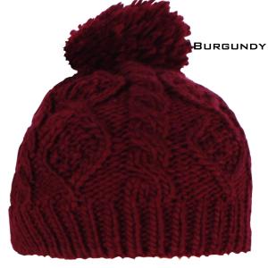 3114 - Winter Knit Hats 10027 BURGUNDY/YARN POM POM Knit Winter Hat - One Size Fits Most