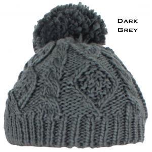 3114 - Winter Knit Hats 10027 DARK GREY/YARN POM POM Knit Winter Hat - One Size Fits Most