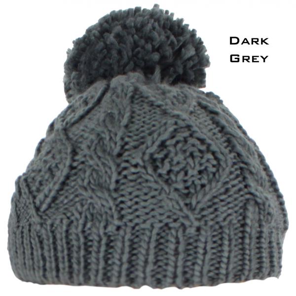 wholesale 3114 - Winter Knit Hats 10027 DARK GREY/YARN POM POM Knit Winter Hat - One Size Fits Most