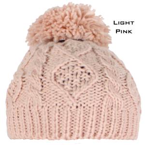 3114 - Winter Knit Hats 10027 LIGHT PINK/YARN POM POM Knit Winter Hat - One Size Fits Most