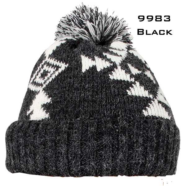 wholesale 3114 - Winter Knit Hats 9983 - BLACK<BR>
Western Design Knit Beanie  - 