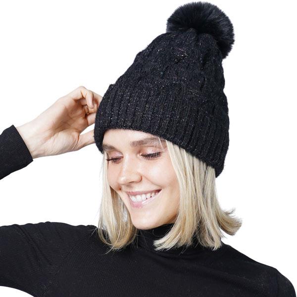 wholesale 3114 - Winter Knit Hats 10434 - Black with Glitter<br>
Winter Knit Hat - One Size Fits Most