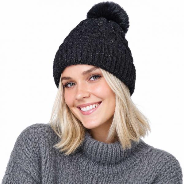 wholesale 3114 - Winter Hats 10434 - Black with Glitter<br>
Winter Knit Hat (MB) - One Size Fits Most