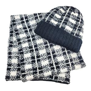 Wholesale  1017 - Black/White
Chenille Hat and Infinity Set - 
