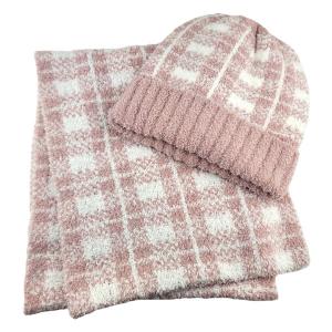 Wholesale  1017 - Dusty Pink/White
Chenille Hat and Infinity Set - 