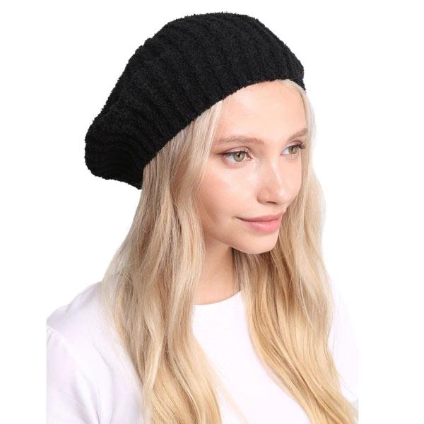 wholesale 3114 - Winter Knit Hats 275 - Black<br>
Ribbed Beret - 