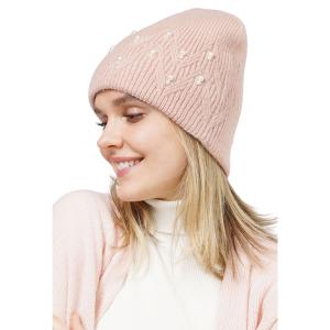 Wholesale 3114 - Winter Knit Hats 10666 - Pink<br>
Pearl Deco Knitted Beanie
 - One Size Fits Most