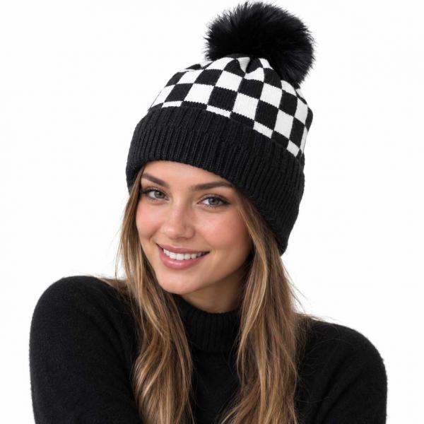 wholesale 3114 - Winter Hats 1019/Black<br> (MB)
Checkerboard with Ear Flap
 - One Size Fits Most