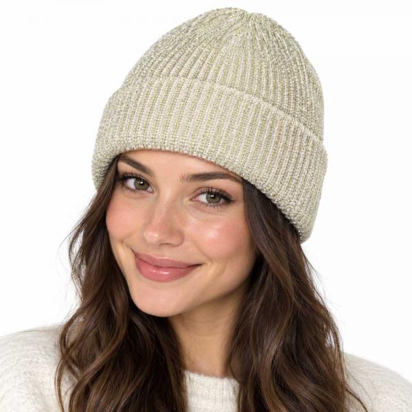 wholesale 3114 - Winter Hats 1094 - Beige<br>
Metallic Ribbed Beanie - One Size Fits Most