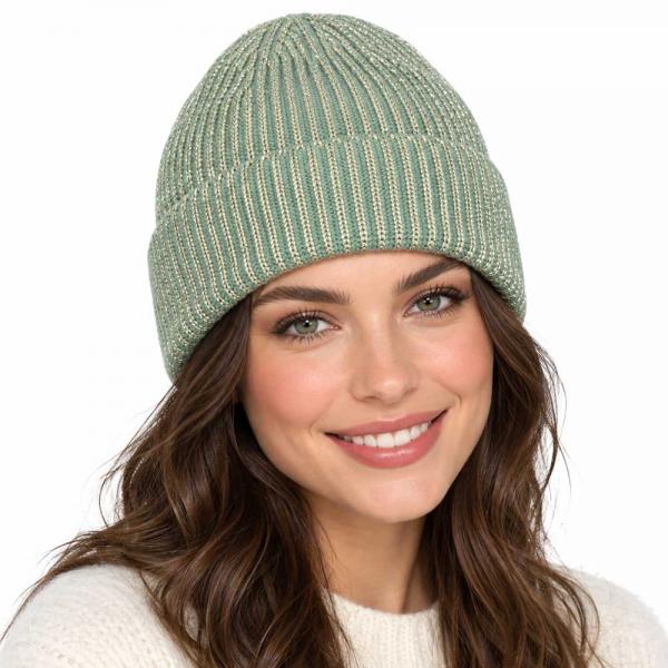wholesale 3114 - Winter Hats 1094 - Mint<br>
Metallic Ribbed Beanie - One Size Fits Most