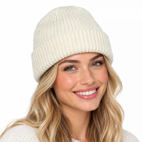 wholesale 3114 - Winter Hats 1094 - White<br>
Metallic Ribbed Beanie - One Size Fits Most