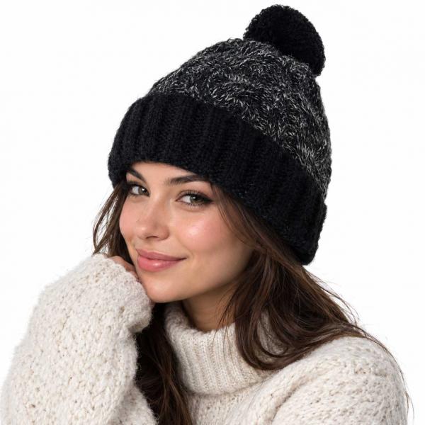 wholesale 3114 - Winter Hats 1021<br>Lined Black/White
 - One Size Fits Most