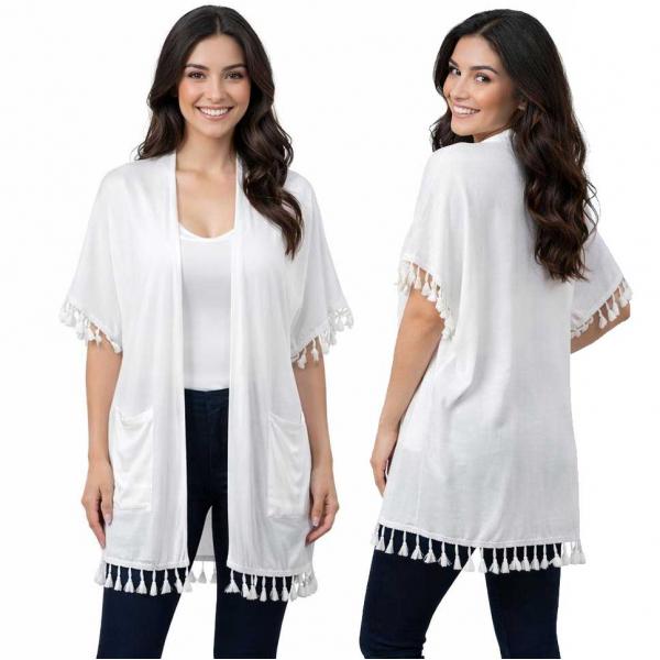 wholesale 9771 - Tasseled Kimono with Pockets  White - 