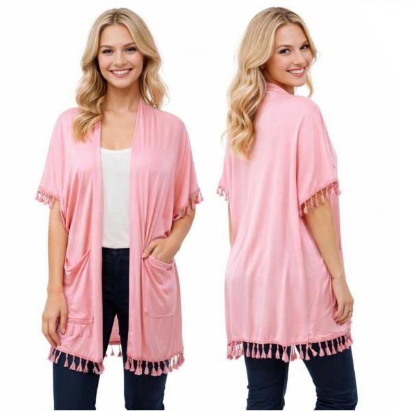 wholesale 9771 - Tasseled Kimono with Pockets  Pink - 
