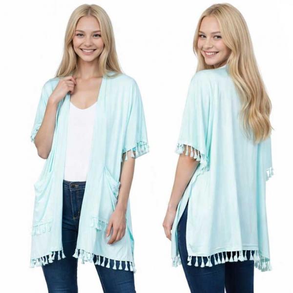 wholesale 9771 - Tasseled Kimono with Pockets  Spearmint - 