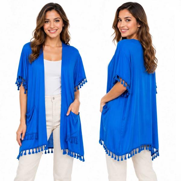wholesale 9771 - Tasseled Kimono with Pockets  Royal Blue - 