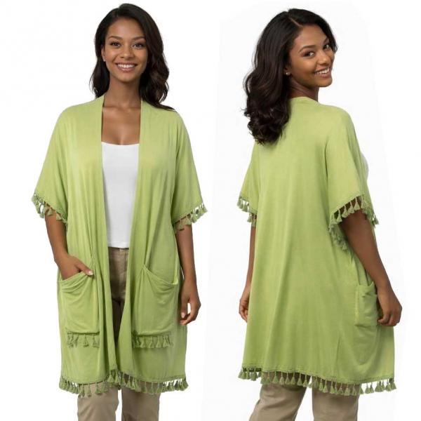 wholesale 9771 - Tasseled Kimono with Pockets  Avocado - 