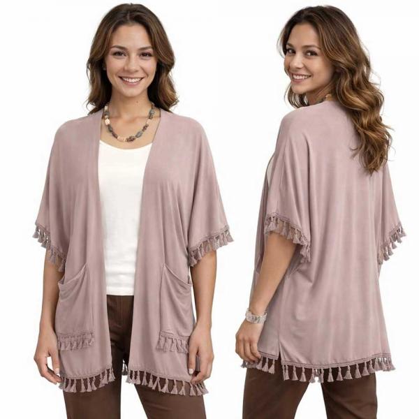 wholesale 9771 - Tasseled Kimono with Pockets  Dusty Mauve - 