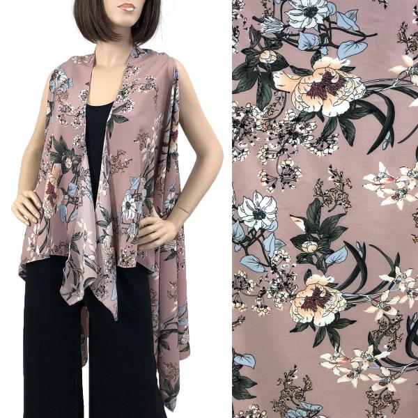 Wholesale 3121 - Brushed Matte Satin Scarf Vests #1321 Garden Floral Pink - 