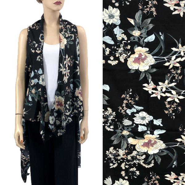 Wholesale 3121 - Brushed Matte Satin Scarf Vests #1321 Garden Floral Black - 