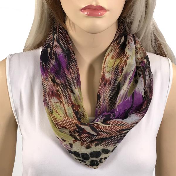wholesale 3127 - Reptile Print Scarves with Magnetic Clasp  Reptile Print - 0213 Purple/Beige - 