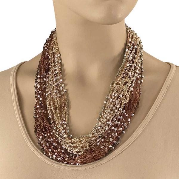 wholesale 3129 - Shanghai Beaded Magnetic Scarf Necklaces #08 Chocolate Brown-Tan w/ Silver Beads Shanghai Beaded with Magnetic Clasp - 