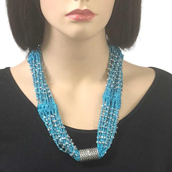 wholesale 3129 - Shanghai Beaded Magnetic Scarf Necklaces #11 Turquoise with Silver Beads Shanghai Beaded with Magnetic Clasp - 