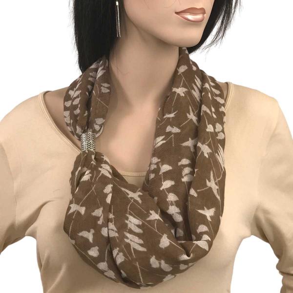 wholesale Magnetic Clasp Scarves (Cotton Touch) #09 Bird Print Brown - 