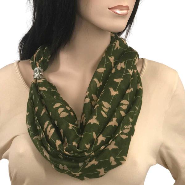wholesale Magnetic Clasp Scarves (Cotton Touch) #10 Bird Print Green - 
